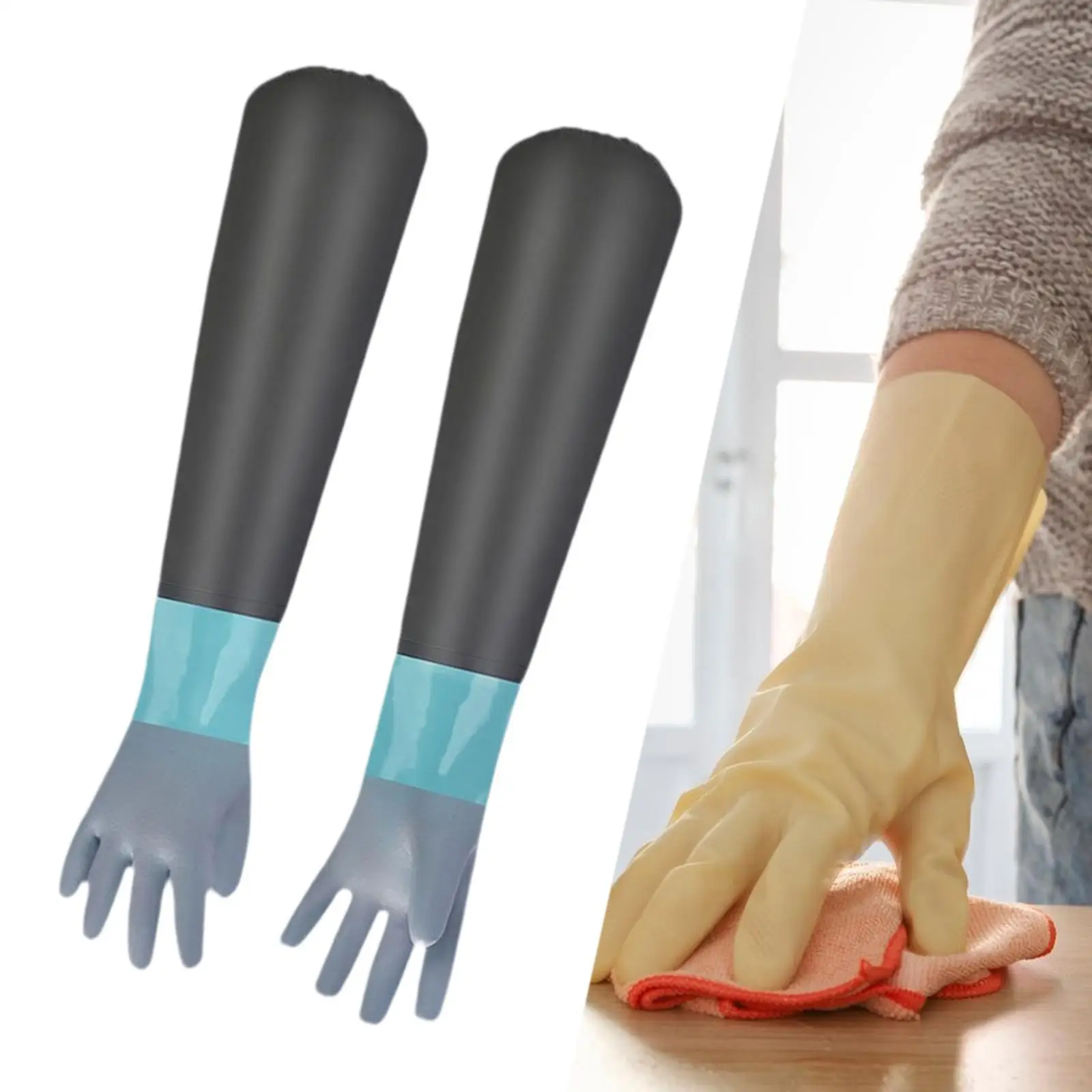 Pond Gloves Nonslip Elbow Length Long Sleeve Gloves Waterproof Long Rubber Gloves for Machinery Cleaning Farm Worker Women Men