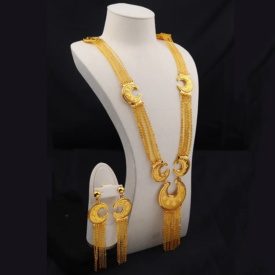 New Dubai 24K Gold Plated Tassel Necklace Women's Earrings Anniversary Gift Fashion Jewelry 2-piece Set YY10471