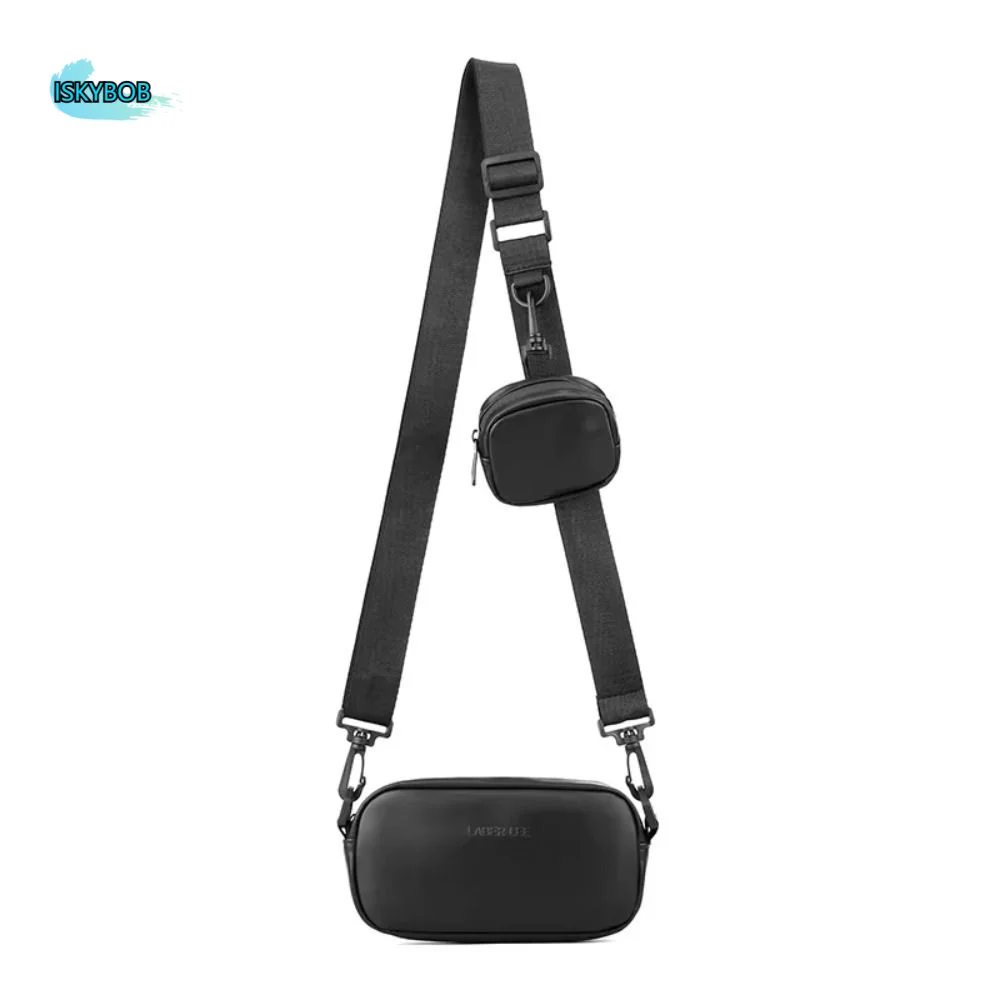 

PU Leather Men's Phone Bag Unisex with Small Hanging Bag Mobile Phone Chest Bags Zipper High-end Black Crossbody Bag Outdoor
