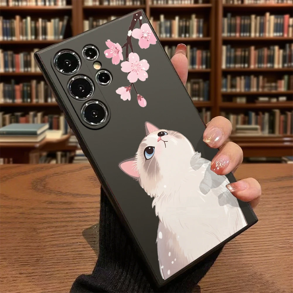 Katzen- und Kirschblüten-Handyhülle für Samsung Galaxy S25 S24 Ultra S23 S22 S21 S20 FE Plus, weiche TPU-Schutzhülle – Detail 7