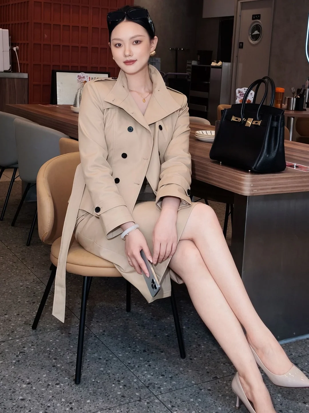 Women's Double-Breasted Coat Set Commute High-Waist Pants Autumn Fashion Casual Style Mid-Length Coat Two-Piece Set