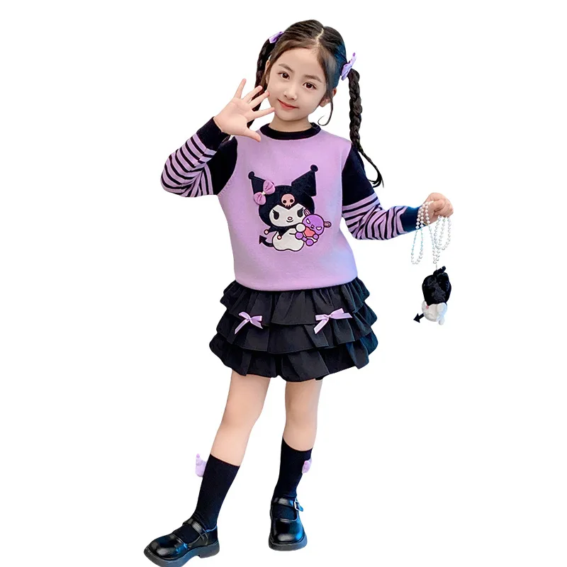 Nuovo maglione per ragazza Kawaii Sanrios tuta sportiva primavera autunno maglione pullover set a due pezzi lavorato a maglia cartone animato maniche lunghe bambino