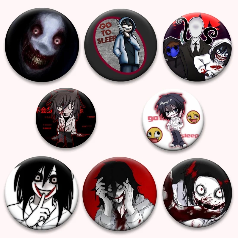 Exquisite Tinplate Badge American Urban Legends Jeff The Killer Pin Round Creative Brooches for Backpack Accessorie Jewelry Gift