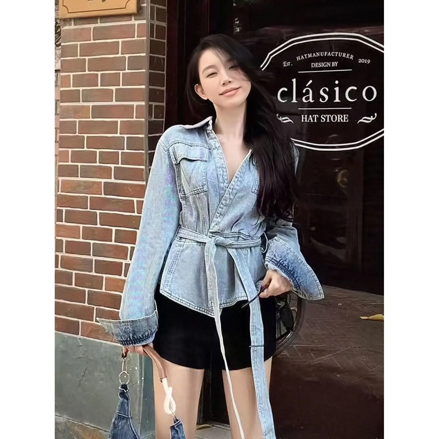 

Women's Blue Shirts and Blouses Vintage Y2k 90s Aesthetic 2000s Elegant Long Sleeve Polo-Neck Luxury Shirt Clothes Autumn 2025