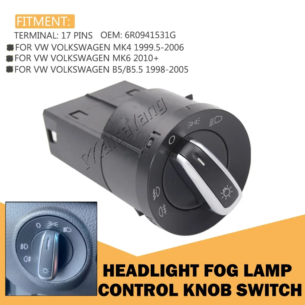 Malcayang Headlight Fog Lamp Control knob Switch For VW Volkswagen MK4 1999.5-2006 Mk6 2010+ B5/B5.5 1998-2005 car-styling