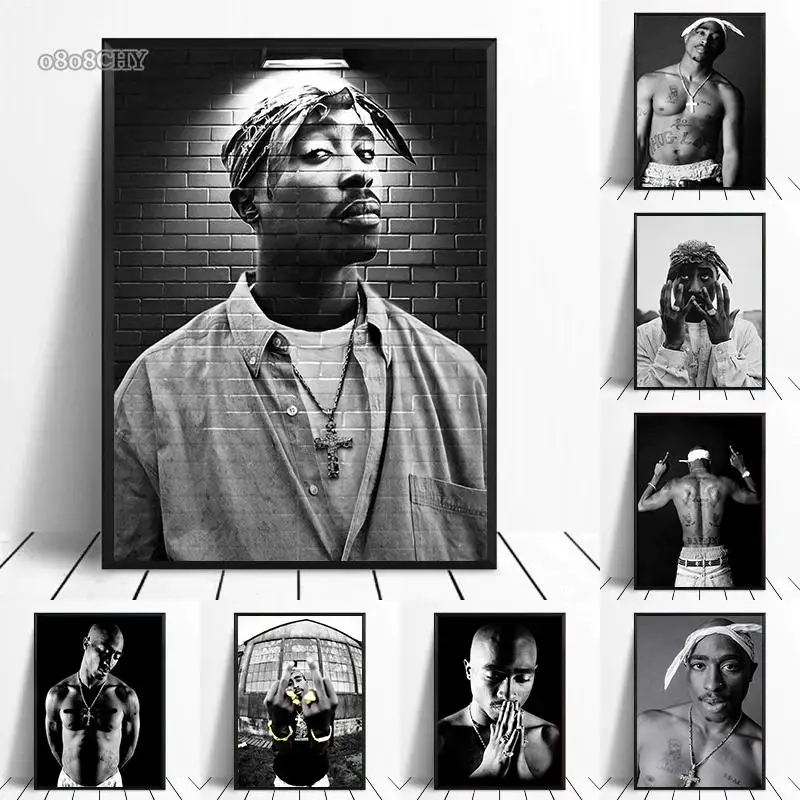 PAC Tupac Shakur HipHop Icon Canvas Poster Black  White Wall Art for Home Decor