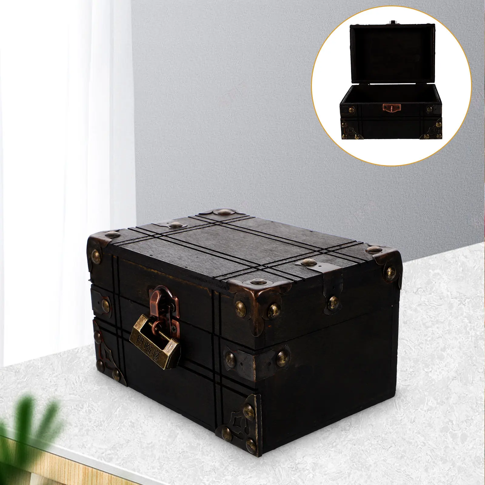

Wooden Treasure Chest Vintage Style Storage Box for Jewelry Coins Small Items Decorative Retro Home Office Photo Prop Display