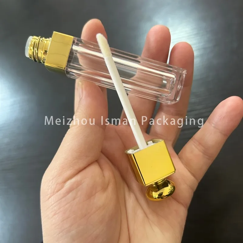 50 個 6 ミリリットル空のプラスチックリップグロスチューブスリムスクエア透明シルバーゴールドワンド容器液体口紅包装用
