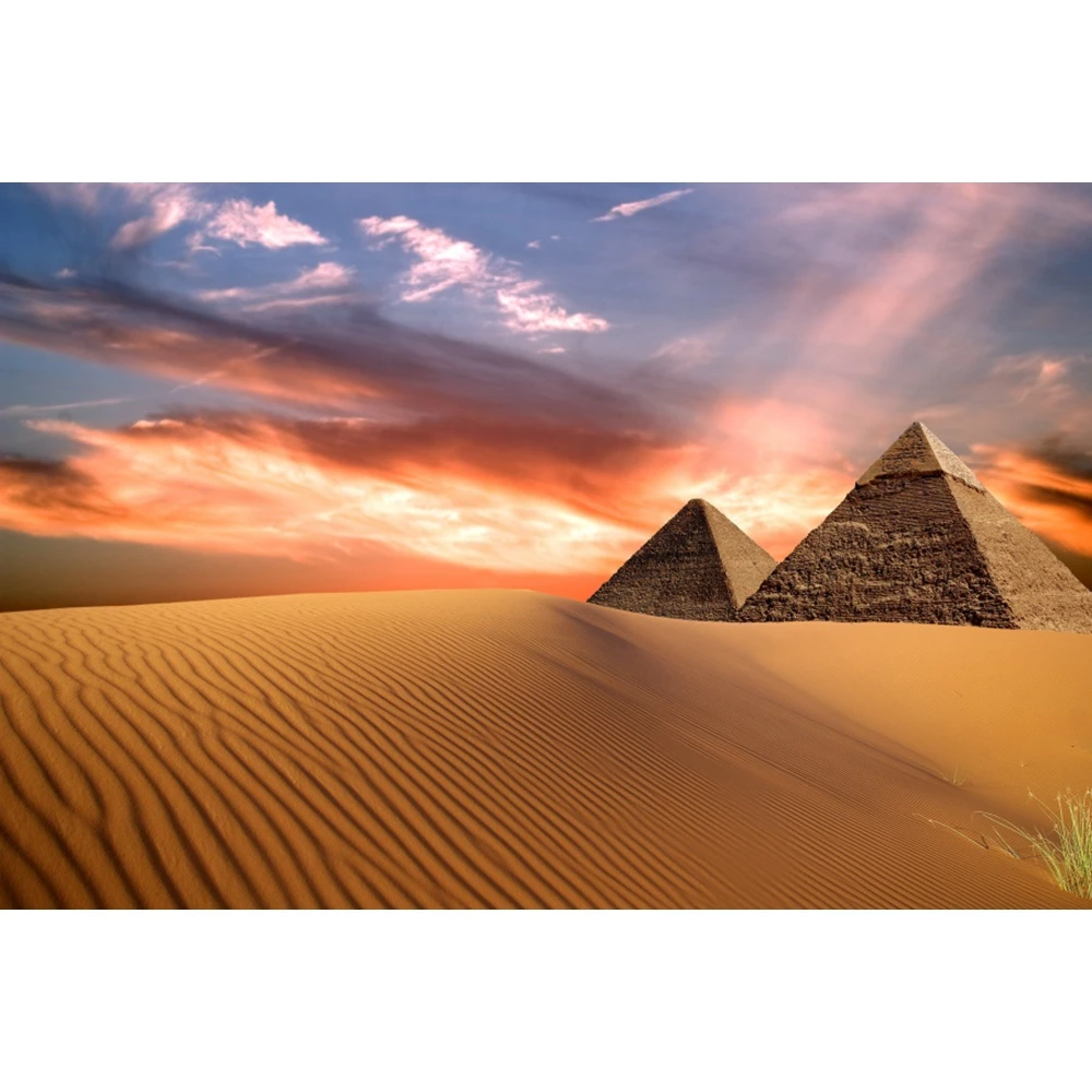 Africa Desert Backdrop for Photography Egyptian Pyramid Desert Sand Dunes Sunset Natural Scenic Travel Portrait Photo Background