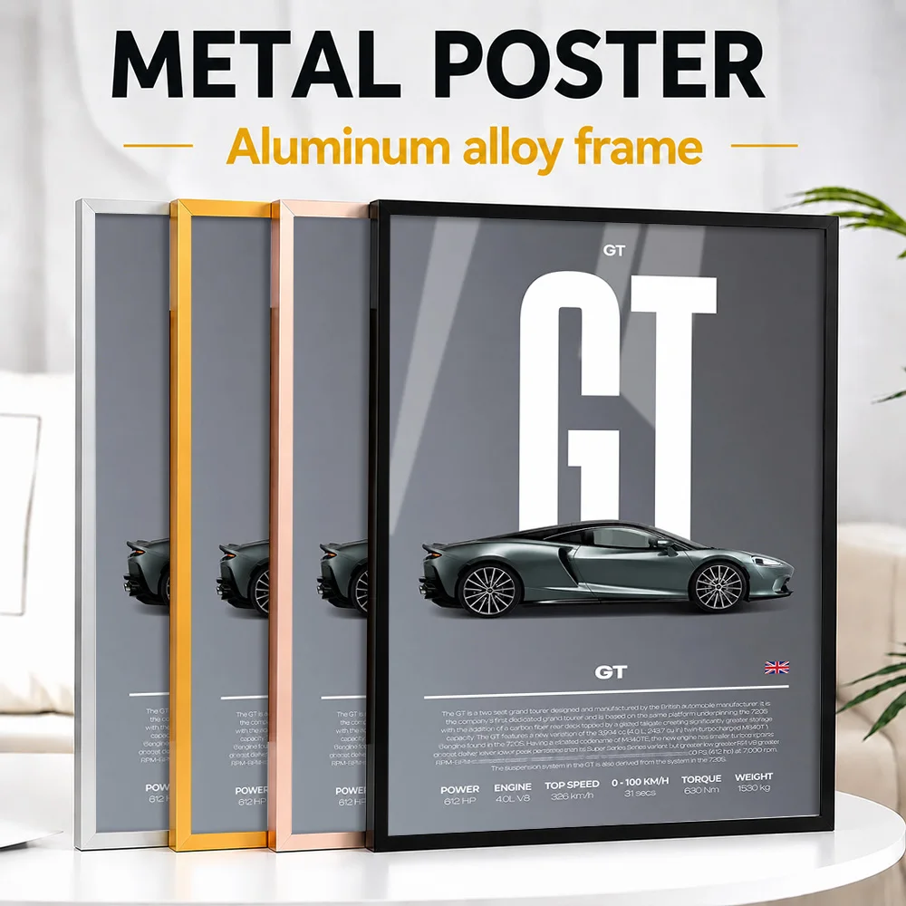 United Kingdom GT Car Framed Aluminum Metal Poster Customized Photo Neon Street Style Wall Art For Workshop Memorable Fan Gift