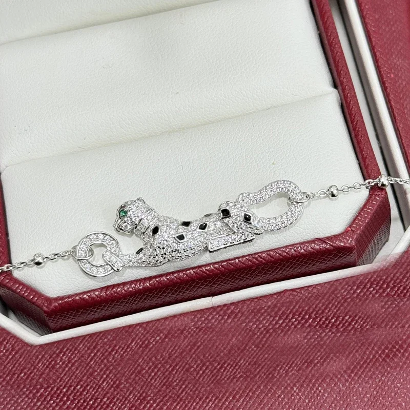 Trendy Real 925 Sterling Silver Bracelets For Women Party Gift Leopard Spot Design 5a Zircon Link Bracelet Luxury Fine Jewelry