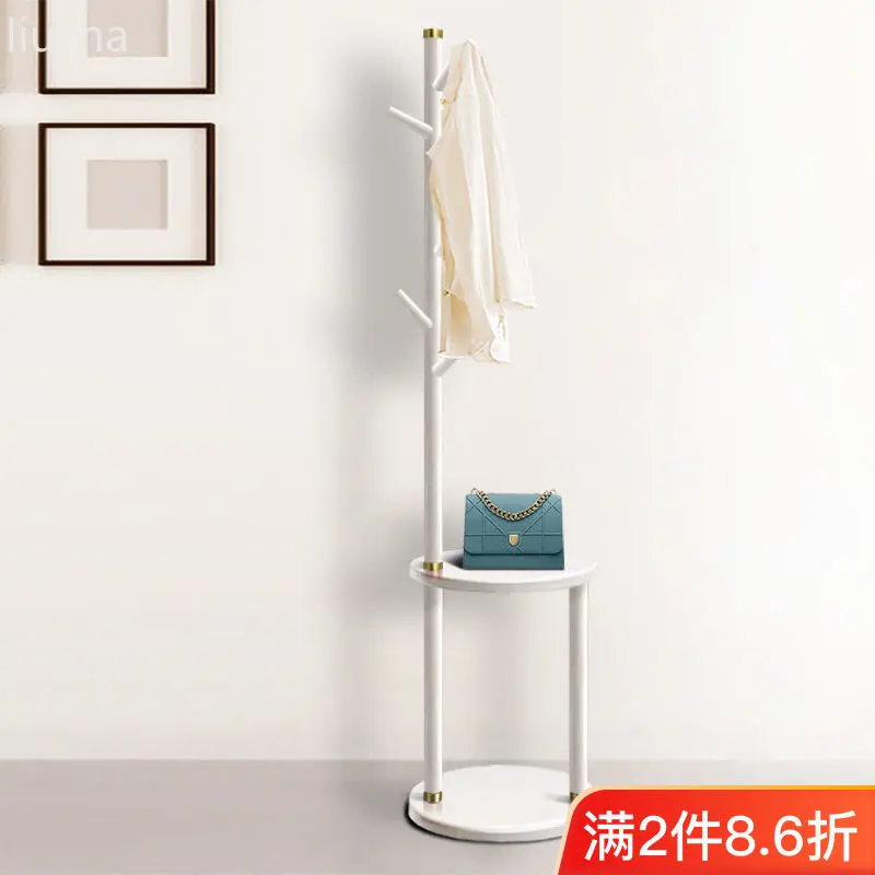 

European style solid wood floor small apartment coat rack Bedroom hanger Living room sofa multi-functional bedside table