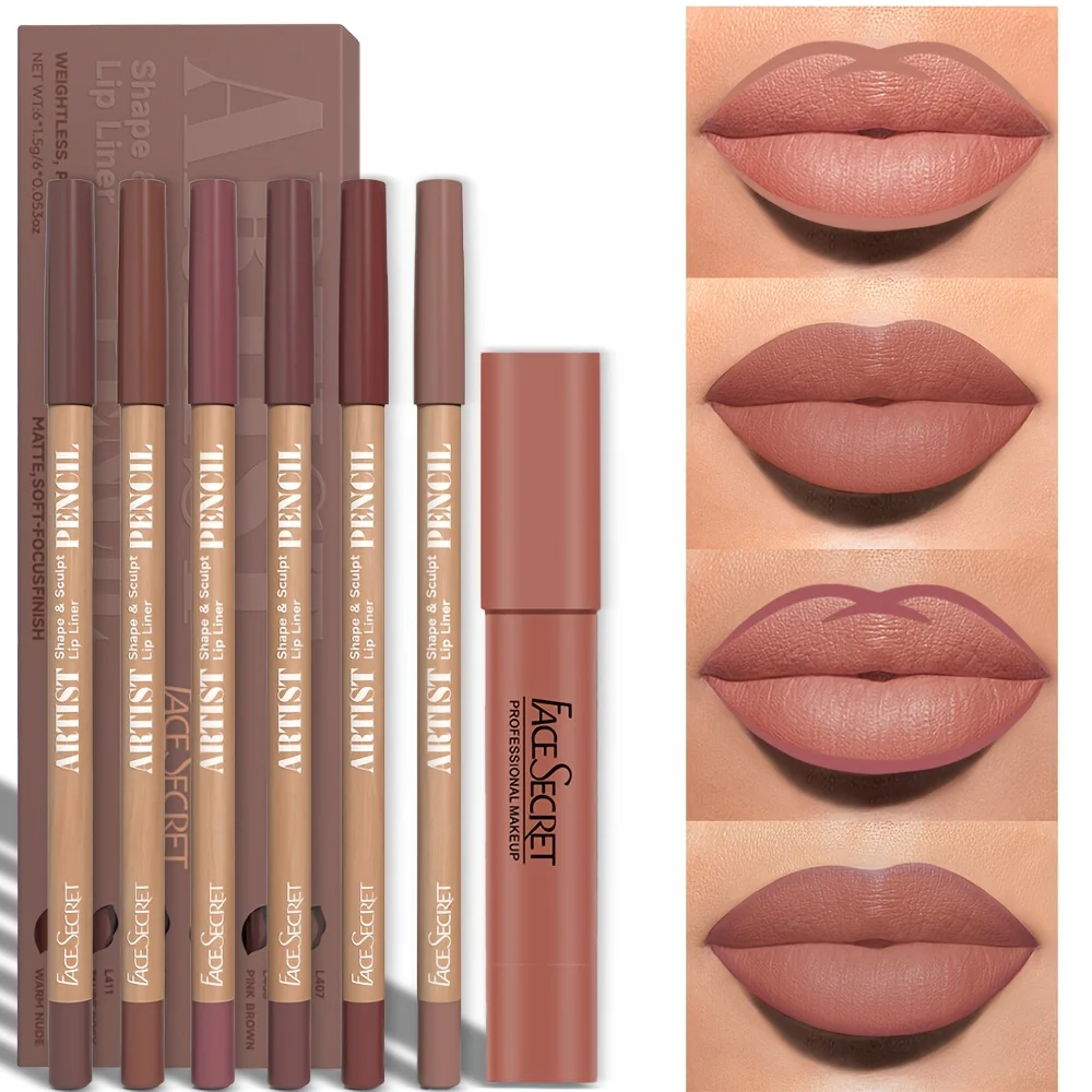 Set da 7 pezzi Set per trucco Set per labbra opaco e rossetto Set per labbra opaco impermeabile a lunga durata Set per trucco quotidiano e confezione regalo Set di pastelli per labbra