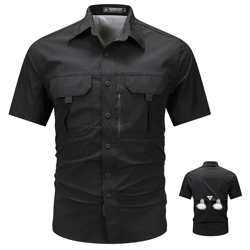 Hot Sale Mens Outdoor Hiking Short-sleeved Shirt Summer New Thin Tactical Harajuku Lapel Breathable Hole Cargo Quality Shirt Men