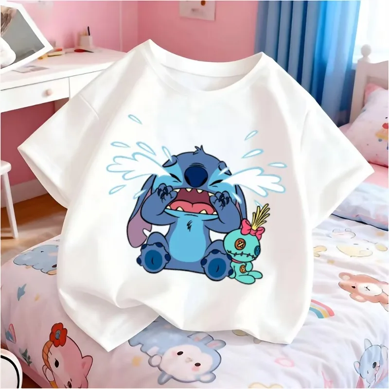 

Милая футболка с принтом ангела и рисунком Диснея для мальчиков и девочек, модная свободная одежда для пар, летние детские повседневные универсальные топы