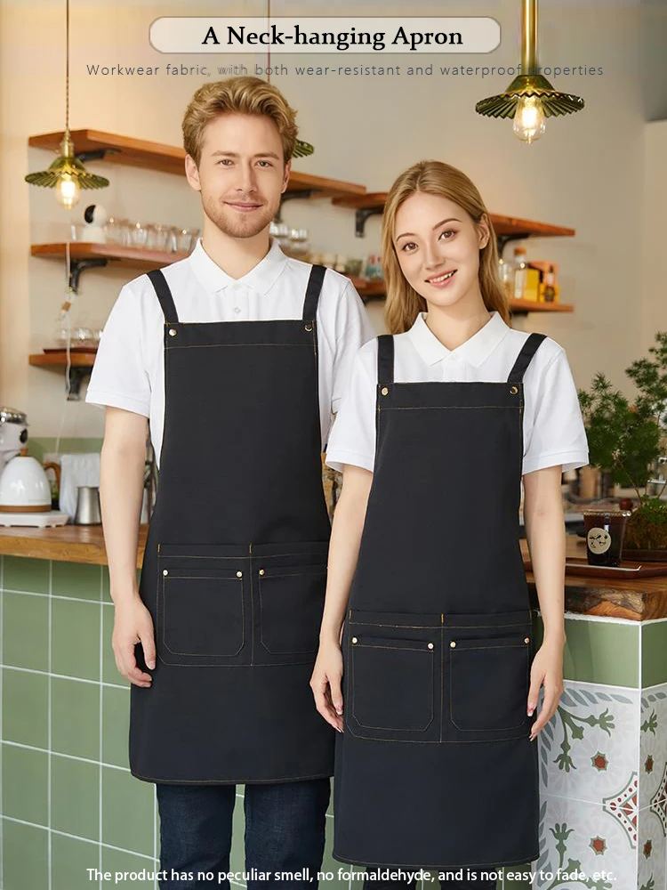 

Premium Waterproof Canvas Cross Back Strap Apron-Adjustable Two-Shoulder Support Full Coverage Protection for Bubble Tea Shops