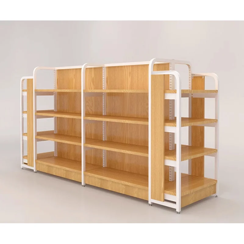 custom.Manufactures Shop Display Metal Wooden Shelves Display Rack Stand for Shop Malls Supermarket Gondola Shelving