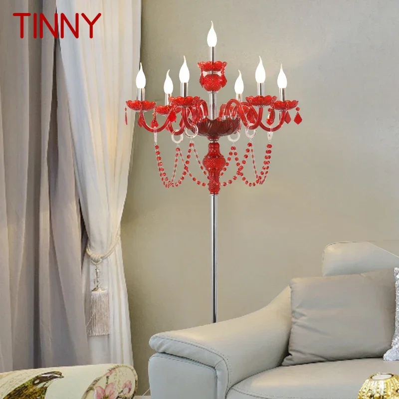 

TINNY European Red Style Crystal Floor Lamp Luxurious Hotel Ballroom Wedding Candle Decoration Lamp Living Room Bedroom Villa