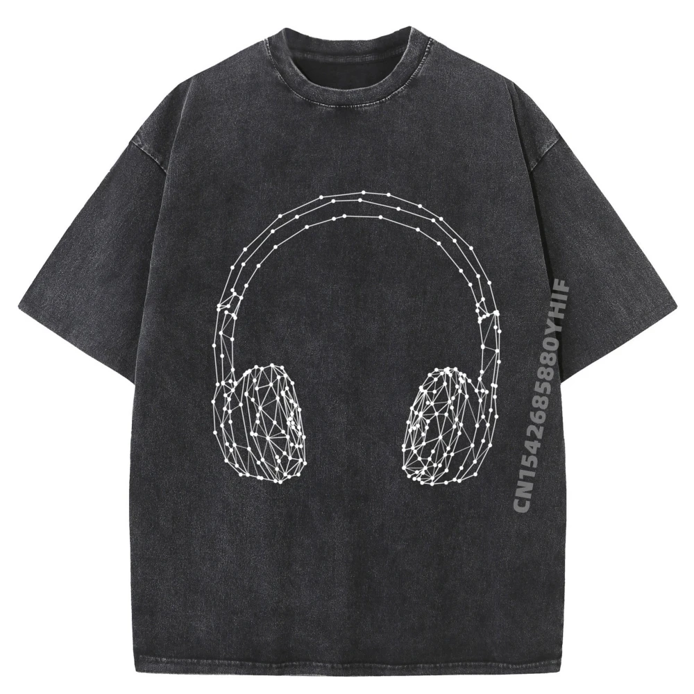 

Special Mens T-shirt Graphic T-Shirt Retro Washed Geometric Music Headphone Trendy Design Printed Clothes