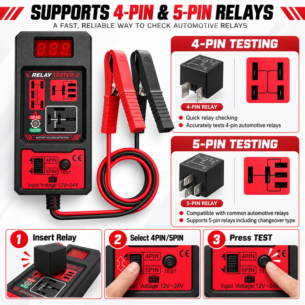 배터리 클램프가 포함된 자동차 릴레이 테스터, 12V  - Car Diagnostic Tool 리뷰 및 가격