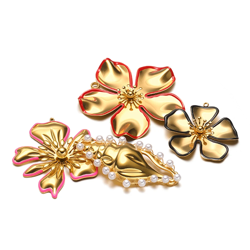 

3Pcs Gold Plated Stainless Steel Enamel Flower Pendants Starfish Conch Pearl Charm DIY Jewelry Necklace Bracelet Making Findings