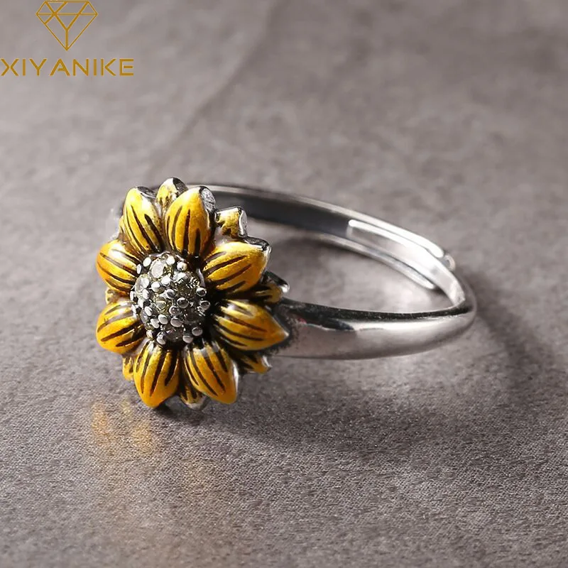 XIYANIKE Vintage Daisy Rhinestones Open Cuff Finger Ring For Women Girl New Fashion Adjustable Jewelry Gift Party кольцо женское