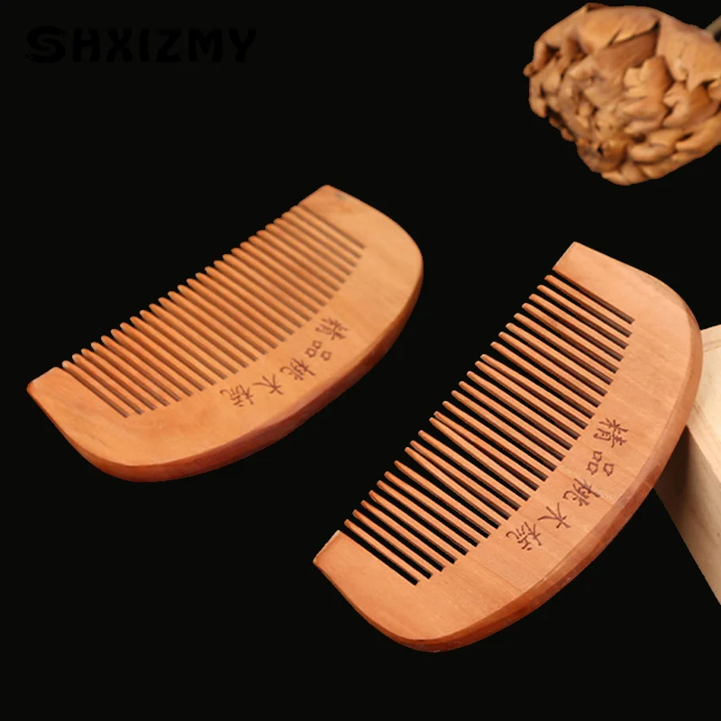 1Pc Natural Peach Wood Comb Close Teeth Anti-static Head Massage Beard Hair Care Tool Beauty Accessories Barber Women's Hairdres