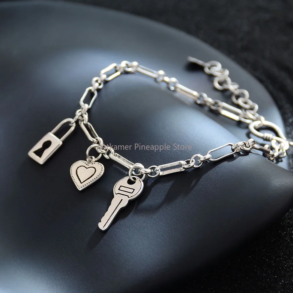 

Lock Love Heart Pendant Bracelets For Women Couples Temperament Vintage Simple Personality Fashion Birthday Jewelry Gift