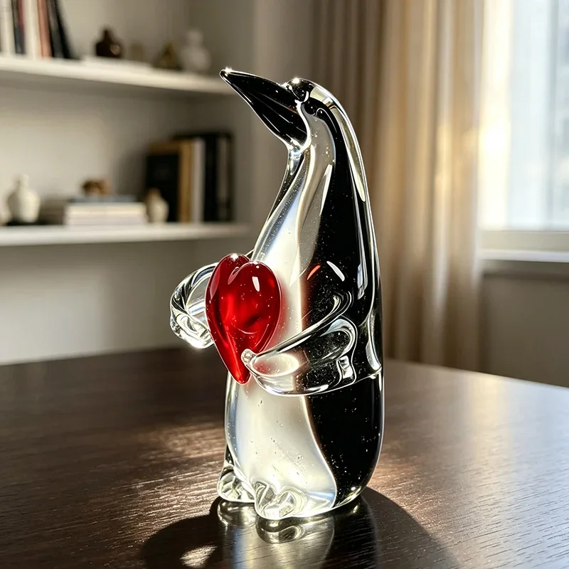 Glass Penguin Figurine Cutecore Creative Heart Unique Figures For Home Kids Room Tabletop Decor Cute Gift Christmas Wholesale