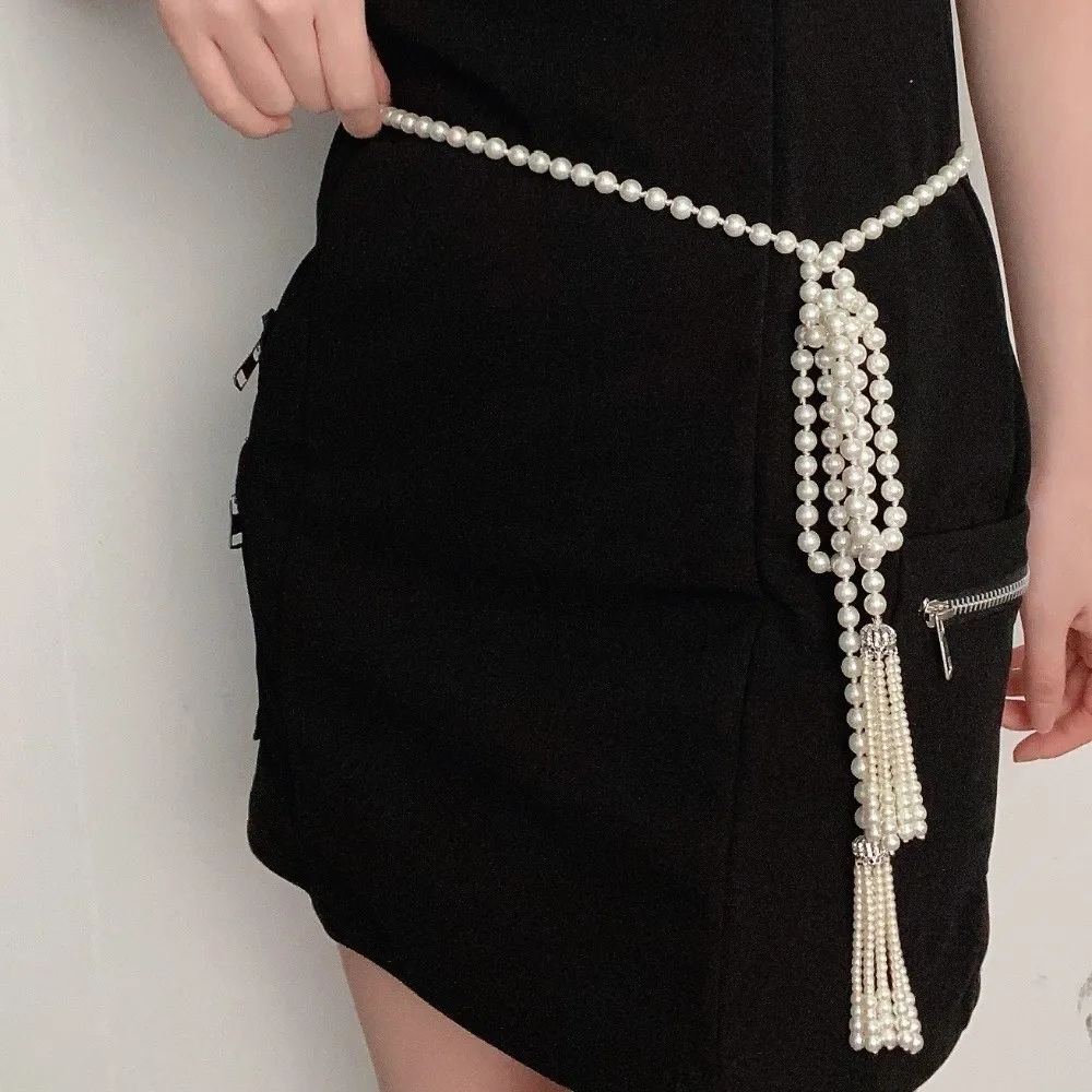 

All-match Multilayer Pearl Waist Chain Y2K Tassel Thin Waist Chain Belt Waist Accessories Boho Body Jewelry Bridal