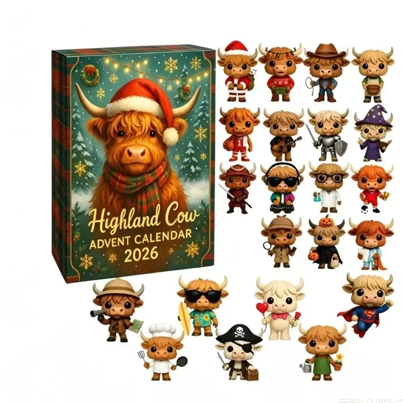 Cross-border independent station new product Scottish Highland cow arrival countdown Christmas tree decoration