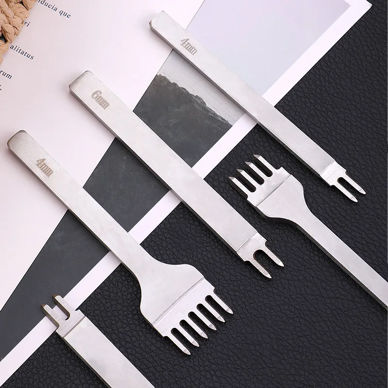 Basic Leather Chisel Tool Diamond Pricking Iron Hole Punch Stitching Leather Craft tool 4/5/6mm 1-2-4-6 teeth