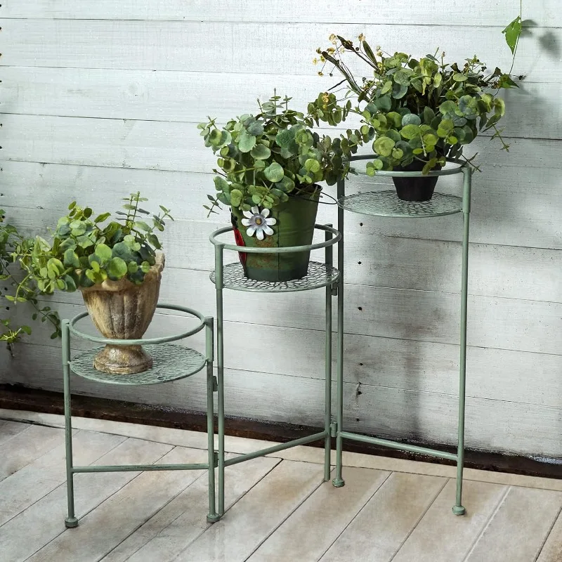 

Corner Plant Stand, 3 Tier Metal Folding Flower Stand, Tall Multi-tiered Planter Display Rack for Indoor Outdoor Space, Antique