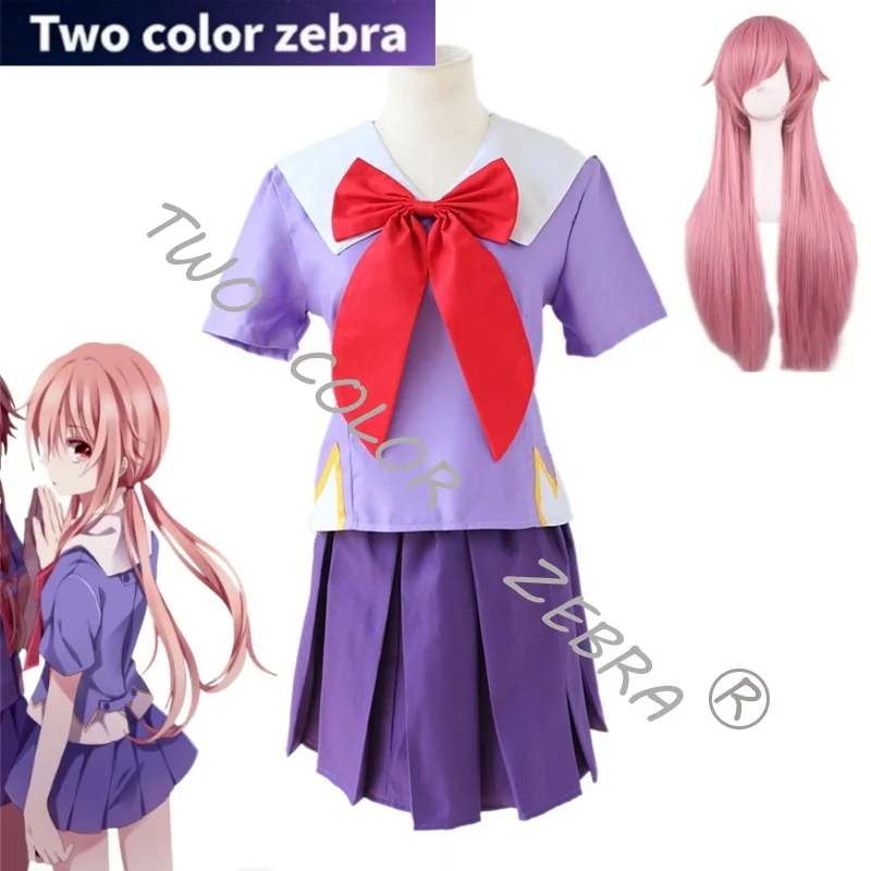Japanese Anime Future Diary Gasai Yuno Mirai Nikki  Sailor Dress Lolita Cosplay Costume  Bow Short Skirt Cosplay Costume Suit