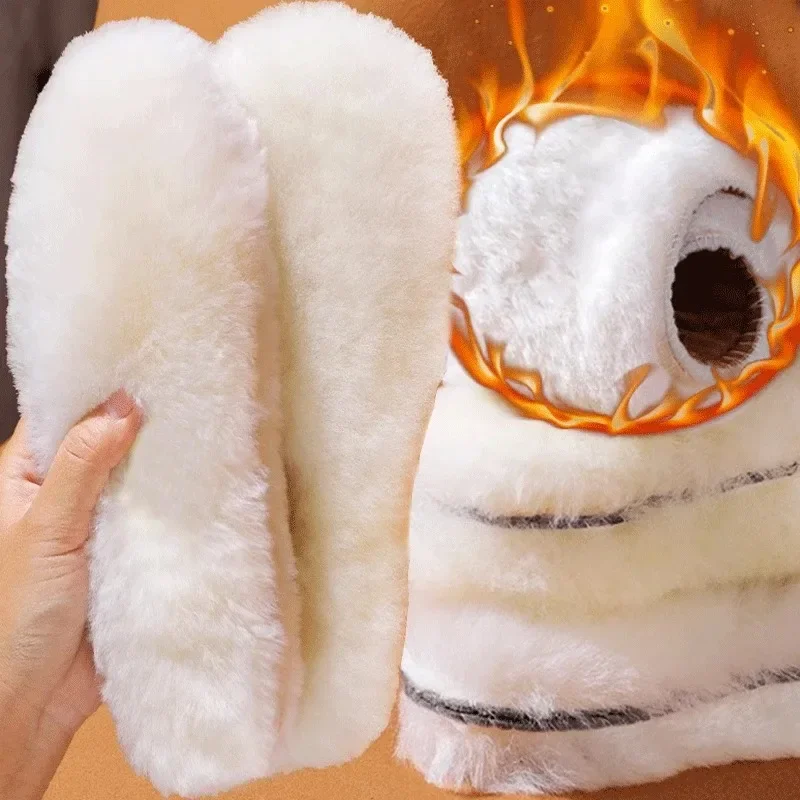 Genuine Sheepskin Fleece Insoles Men Women Winter Thick Cashmere Thermal Real Wool Insoles for Shoes Inner Soles for Snow Boots