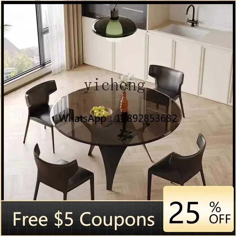 

Z1 minimalist tempered glass round table small apartment household round dining table and chair combination round dining table
