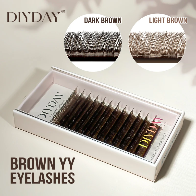 DIYDAY YY Shape Dark Brown Eyelash Extensions Dark Brown Natural Soft Premade Volume Fans Two Tips Y-Shaped False Eyelashes