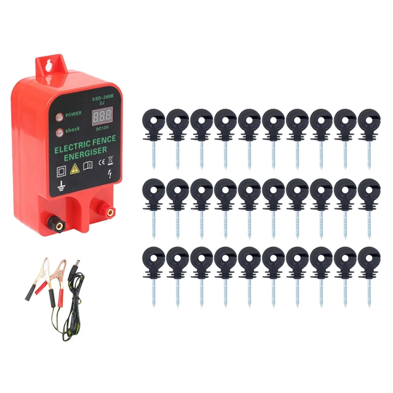 

T02C!10KM Electric Fence Livestock High Voltage Pulse Controller Waterproof LCD Display Electric Fence Insulators Durable EU Plu