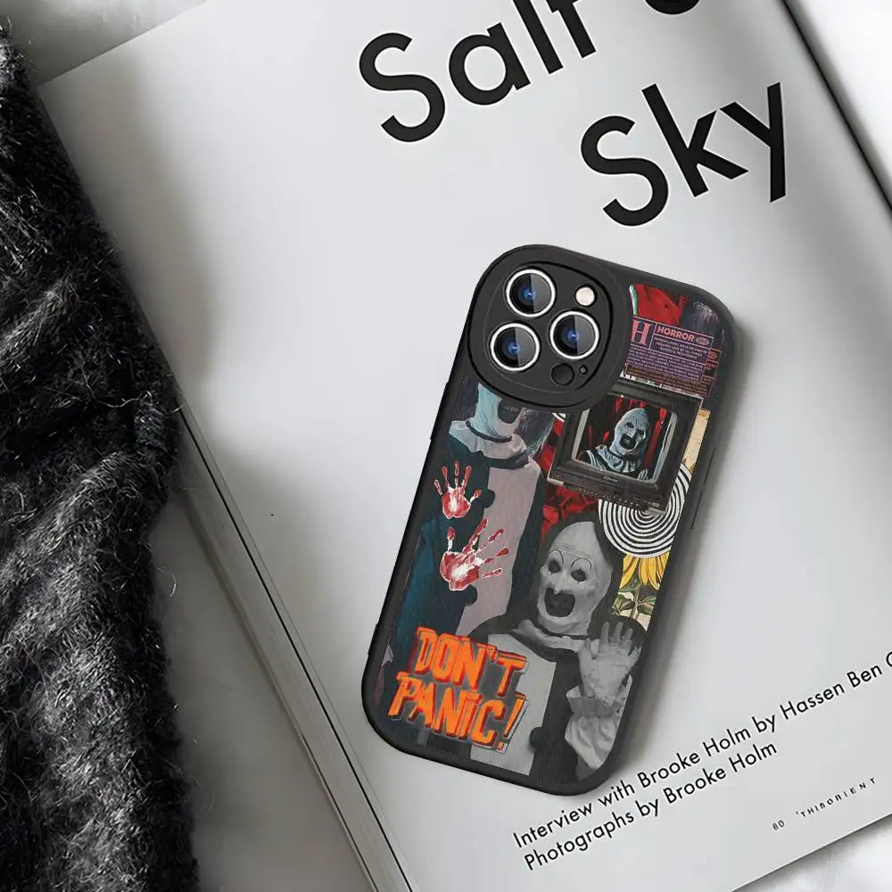 Horror Movie T-Terrifier 3 Leather Phone Case For iPhone 16 15 14 17 Pro Max 11 12 Mini Plus Soft Shell