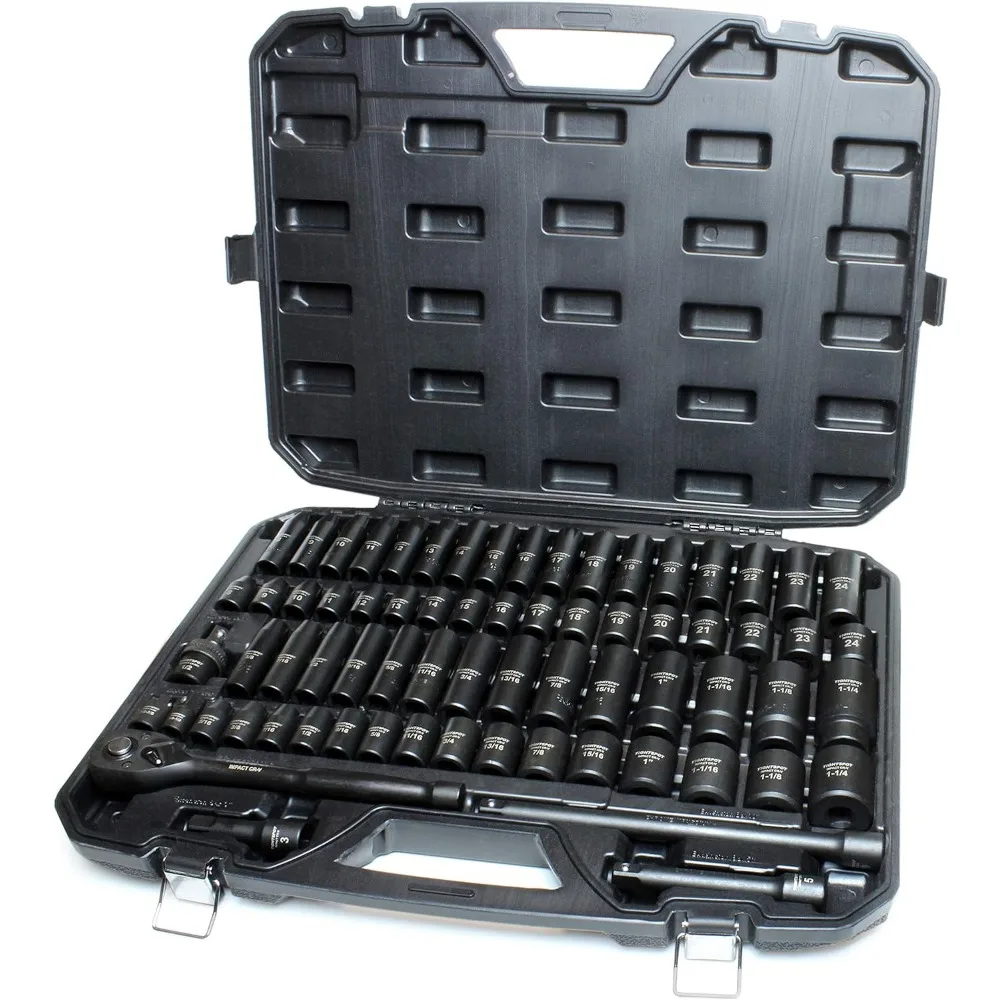 

70pc Impact Socket MASTER SET with SAE & Metric From 5/16 Inch - 1-1/4 Inch 8mm - 24mm Standard/Deep Sockets with Extension