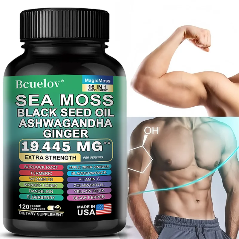 

Sea Moss Capsules with Black Seed Oil Ashwagandha Turmeric Complex, Energy Immune Digestive Skin & Stress Relief Support