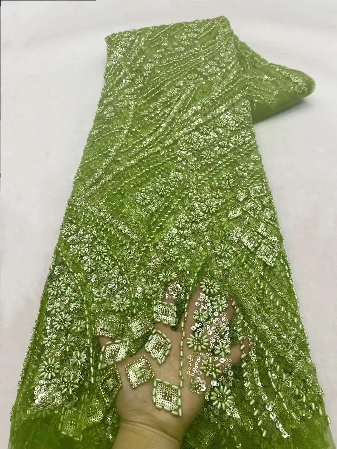 

Green African Beads Groom Tulle lace Fabric 2024 High Quality Sequins Embroidery French Tulle Laces For Nigeiran Party Dress