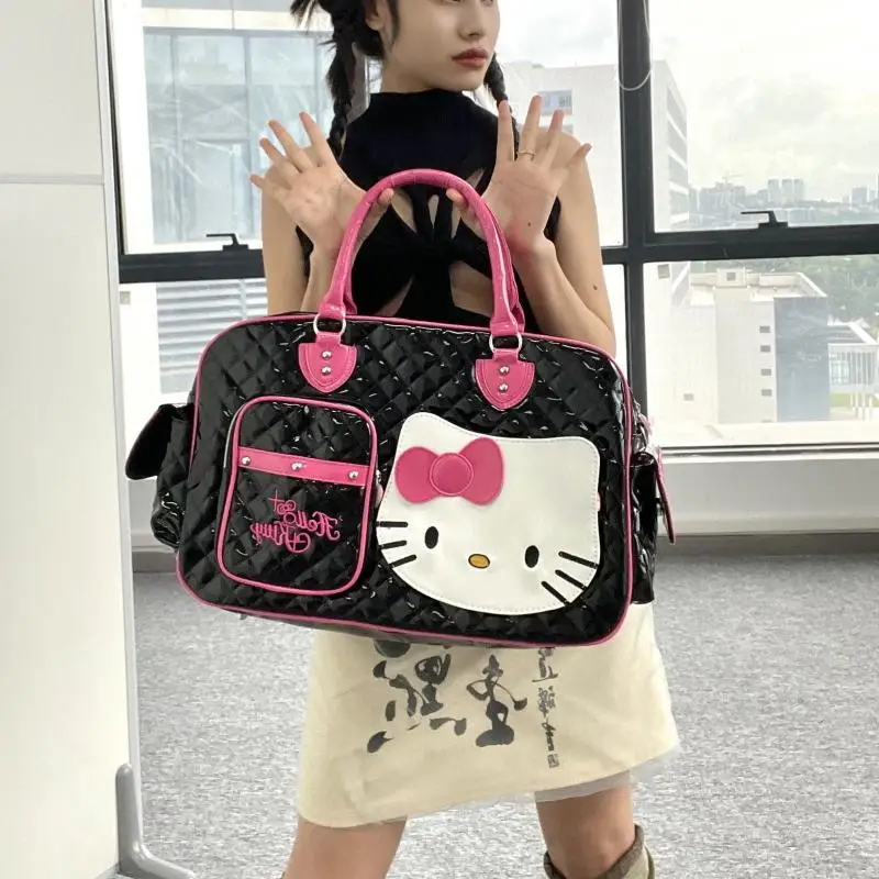 Kreskówka Miniso Hello Kitty Y2K przenośna torba podróżna o dużej pojemności Kawaii Pu skórzana błyszcząca słodka torba Crossbody