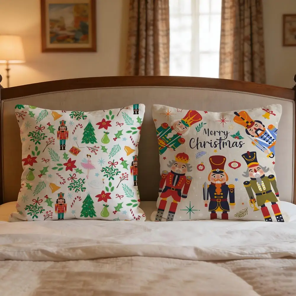 Decor Nutcracker Soldier Christmas Cushion Cover 4Pcs Decorative Covers Soft Cushion Case for Sofa Couch Decor 40x40 45x45