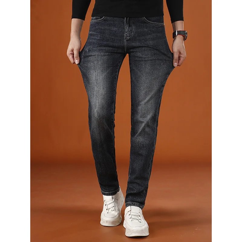 2025 New Men's Jeans with Elasticity,, Small Feet, Trendy Fashion, Casual, Autumn Pants