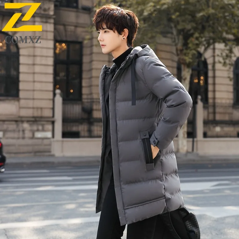 

COMXZ Мужская уличная длинная стеганая куртка, классическая рабочая утолщенная теплая парка с капюшоном, офисная удобная ветрозащитная зимняя куртка