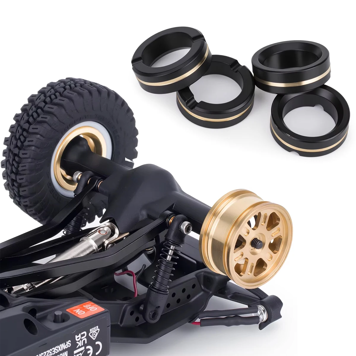 1/30 SCX30 Brass Wheel Weights 4Pcs – Heavy Hub Weight Upgrade for Axial K10 Bronco Wrangler JLU Crawler