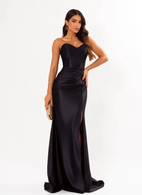 فستان مخصص عالي الجودة بياقة على شكل قلب بدون أكمام وشوكة عالية بطول الأرض وسحاب نعمة فستان فيستدوس دي غالا فساتين السهرة