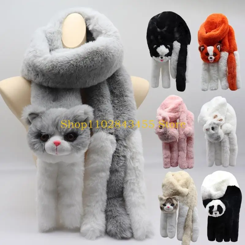 49MC وشاح شتوي لطيف من القطيفة مع ديكور الباندا للفتيات والنساء شال سميك دافئ ومقاوم للرياح