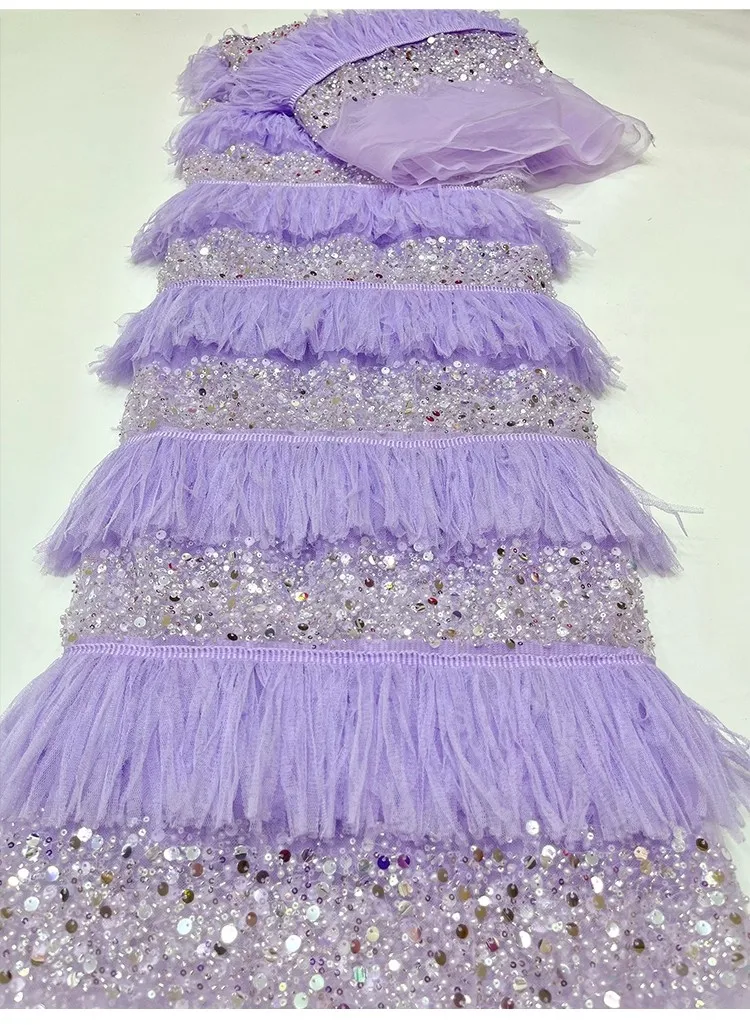 1yard new gauze fabric Exquisite beaded tassel lace tela Dress and wedding cheongsam fabric for patchwork